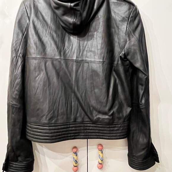 DKNY Black Leather Zip Front Hoodie jacket. Size XL. Mint condition. - Picture 2 of 10